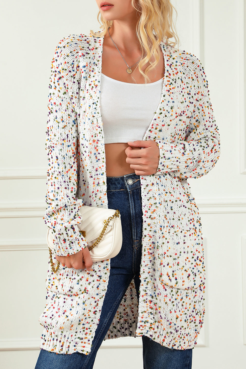 Dotted Popcorn Open Front Cardigan