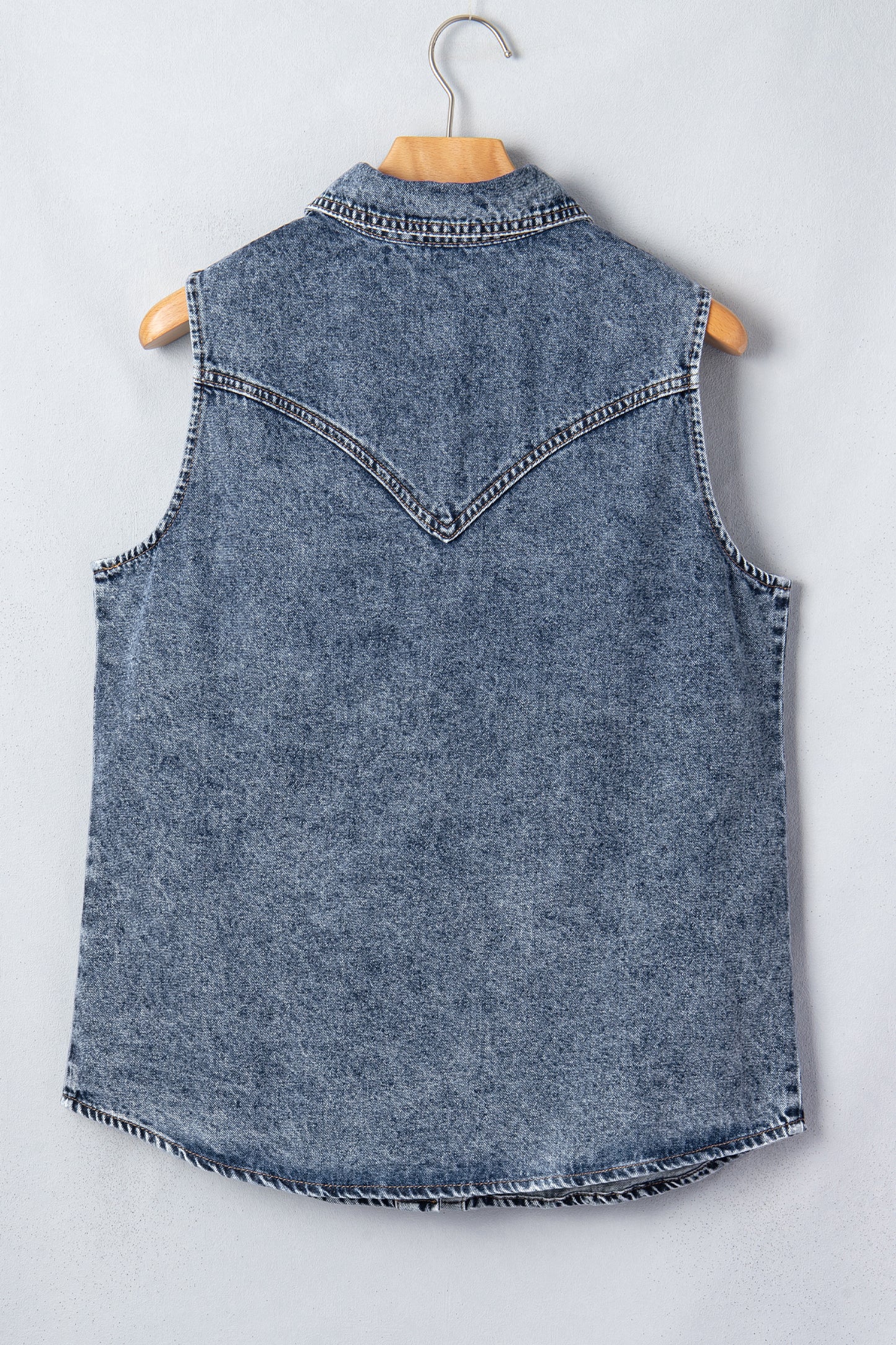 Western Solid Denim Buttoned Pocket Sleeveless Vest