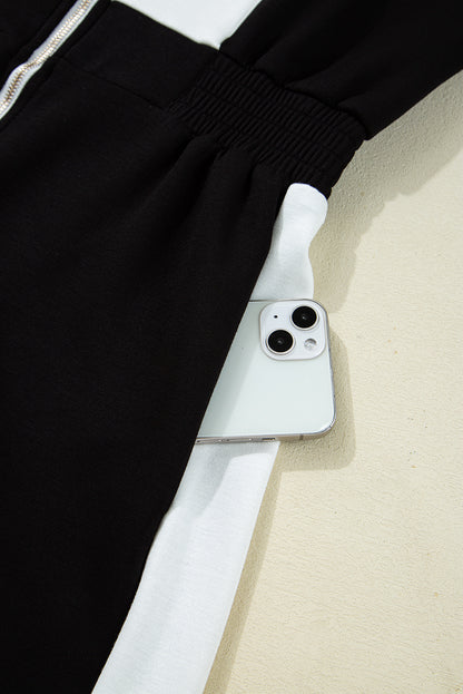 Colorblock Zip Front Collared Short Sleeve Romper