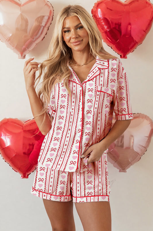 Bow Heart Top and Shorts Pajama Set
