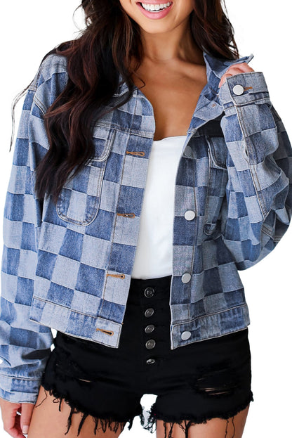 Checker Denim Pocketed Jacket