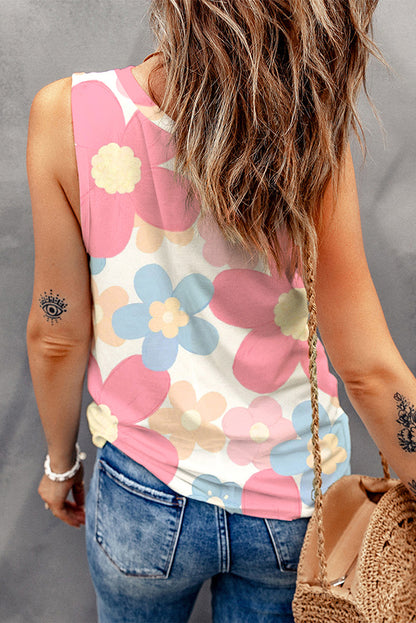 Floral Round Neck Sleeveless Top