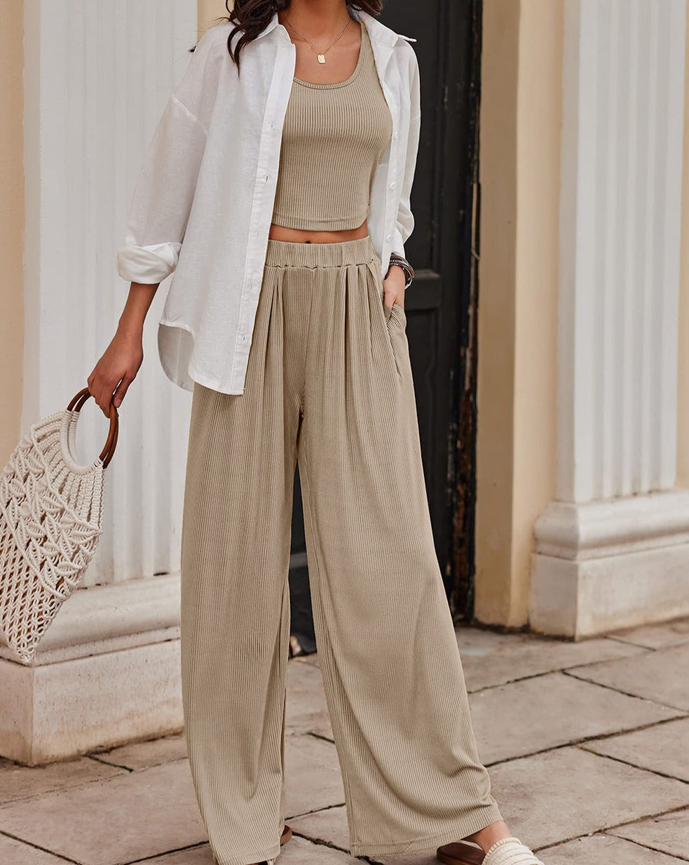 Ribbed Top and Pants Outfit Set