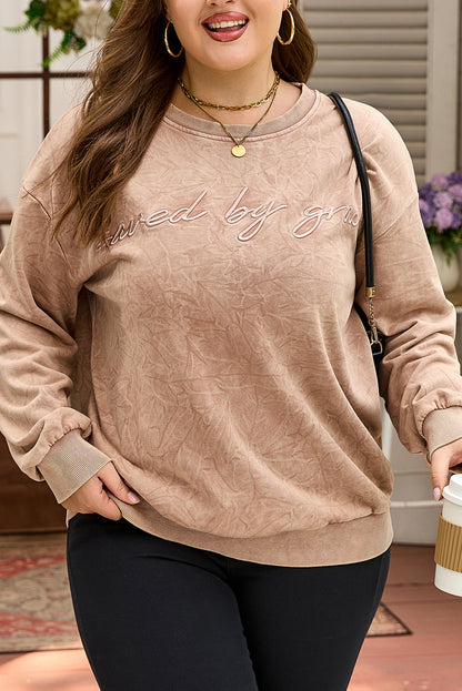 Plus Size SAVE BY GRACE Embroidered Mineral Wash Sweatshirt