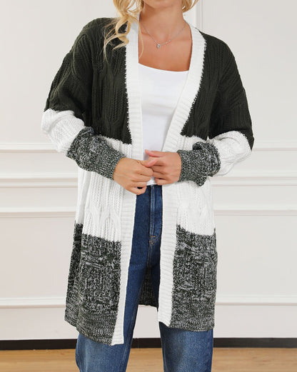 Colorblock Ribbed Trim Cable Cardigan