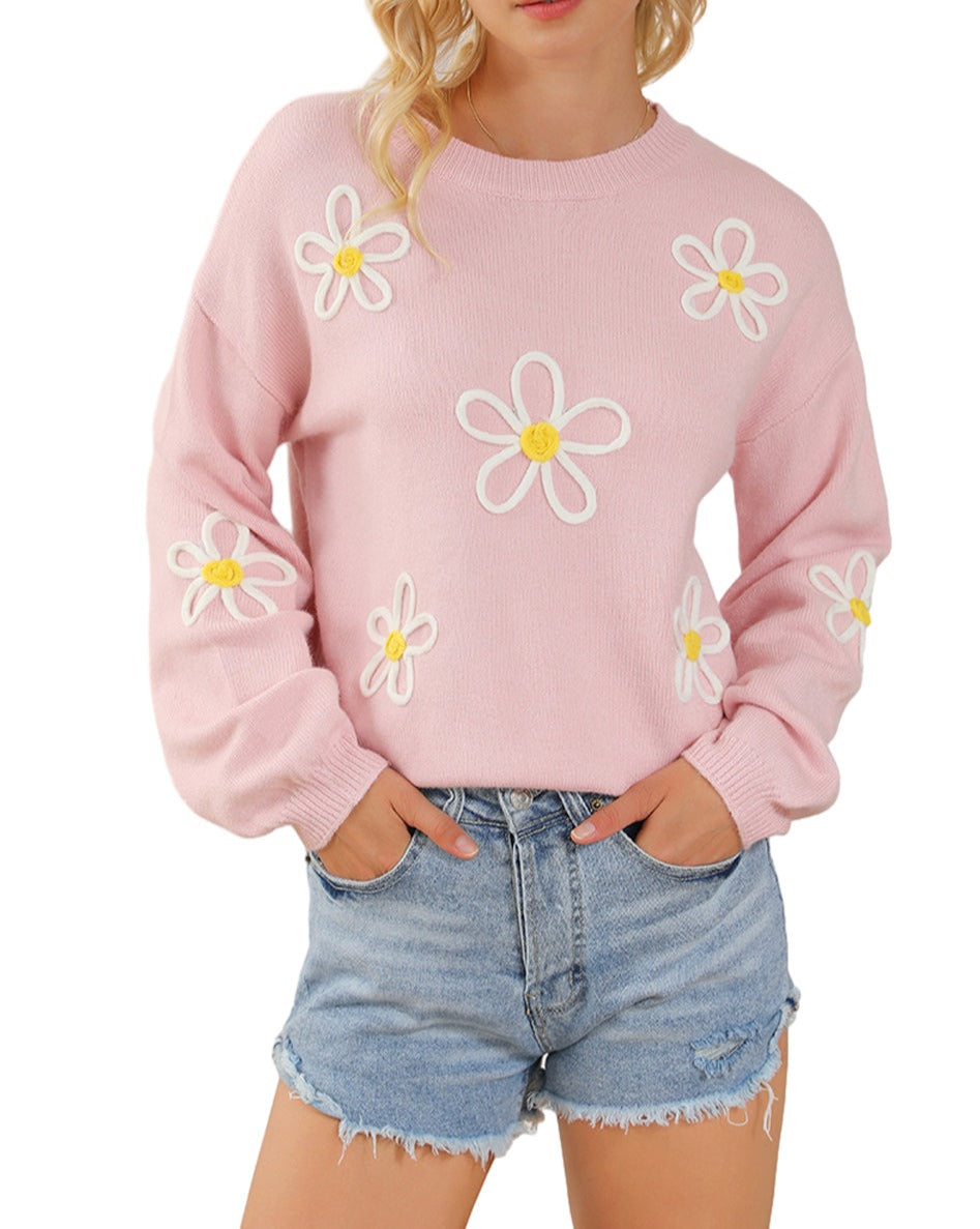 Floral Embroidered Crewneck Sweater