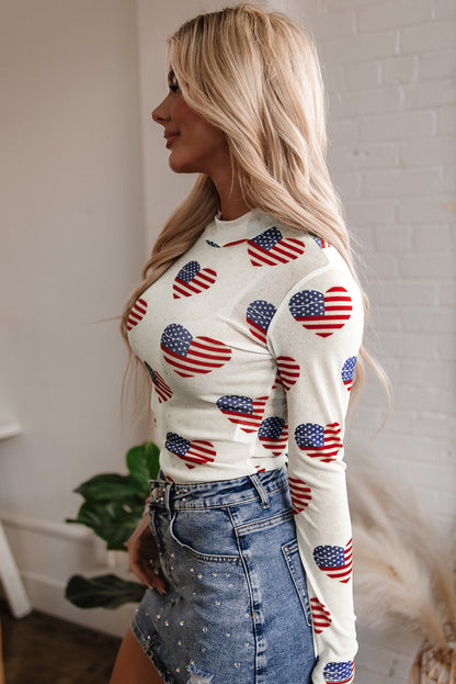 Americana Heart Mesh Long Sleeve Bodysuit