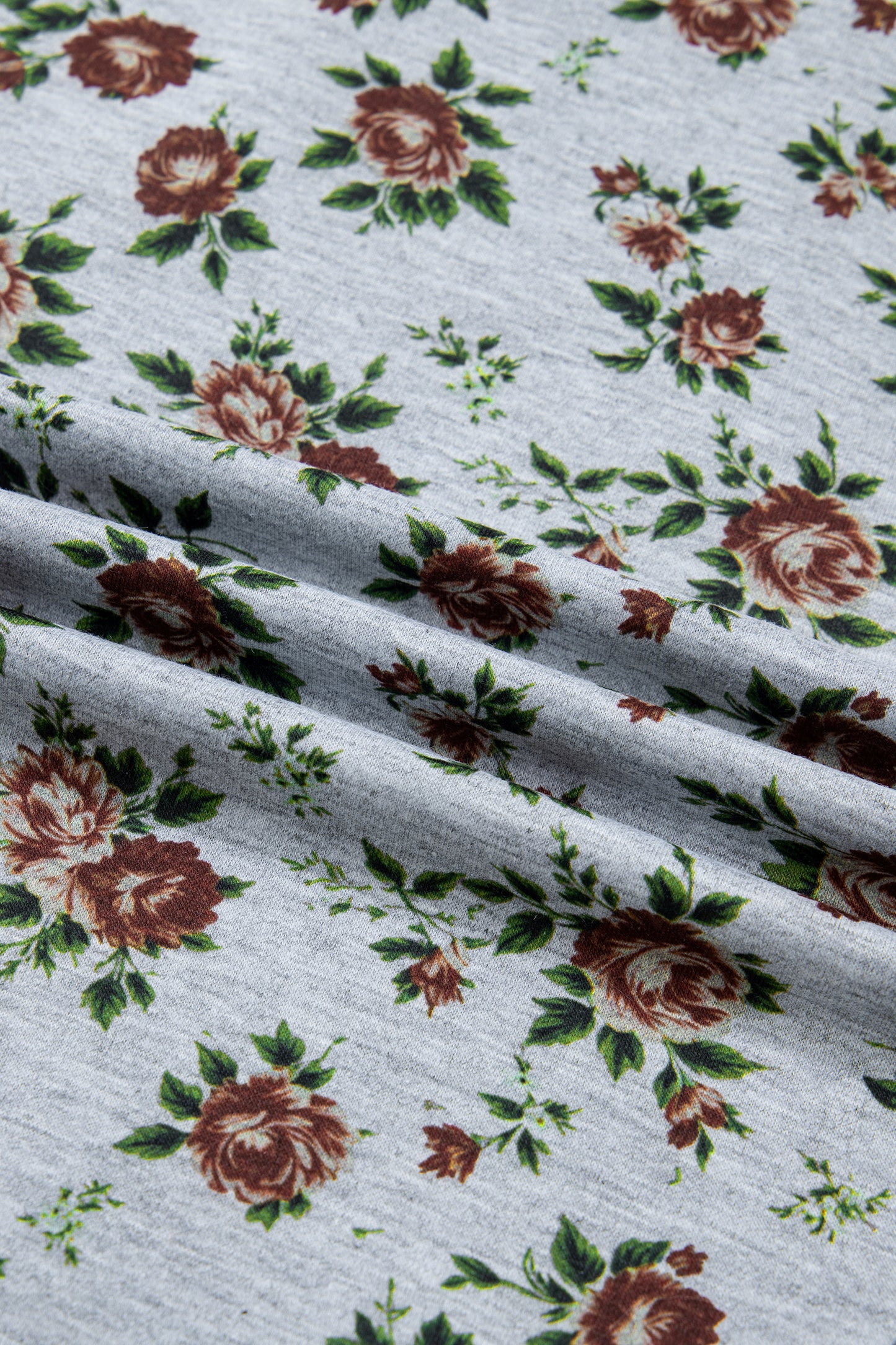 Floral Retro Denim Patchwork Buttoned Collar Top