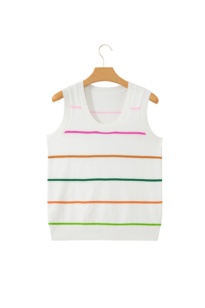 Stripe Round Neck Sleeveless Sweater Tank