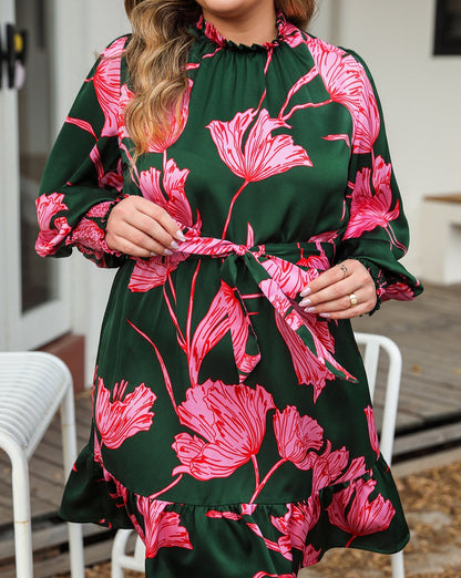 Floral Smocked 3/4 Sleeve Dress Plus Size