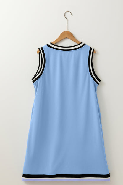 Solid Contrast Trim V-Neck Sleeveless Mini Dress