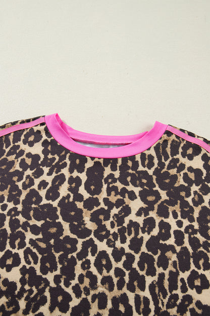 Leopard Varsity Stripe Contrast T-Shirt Dress