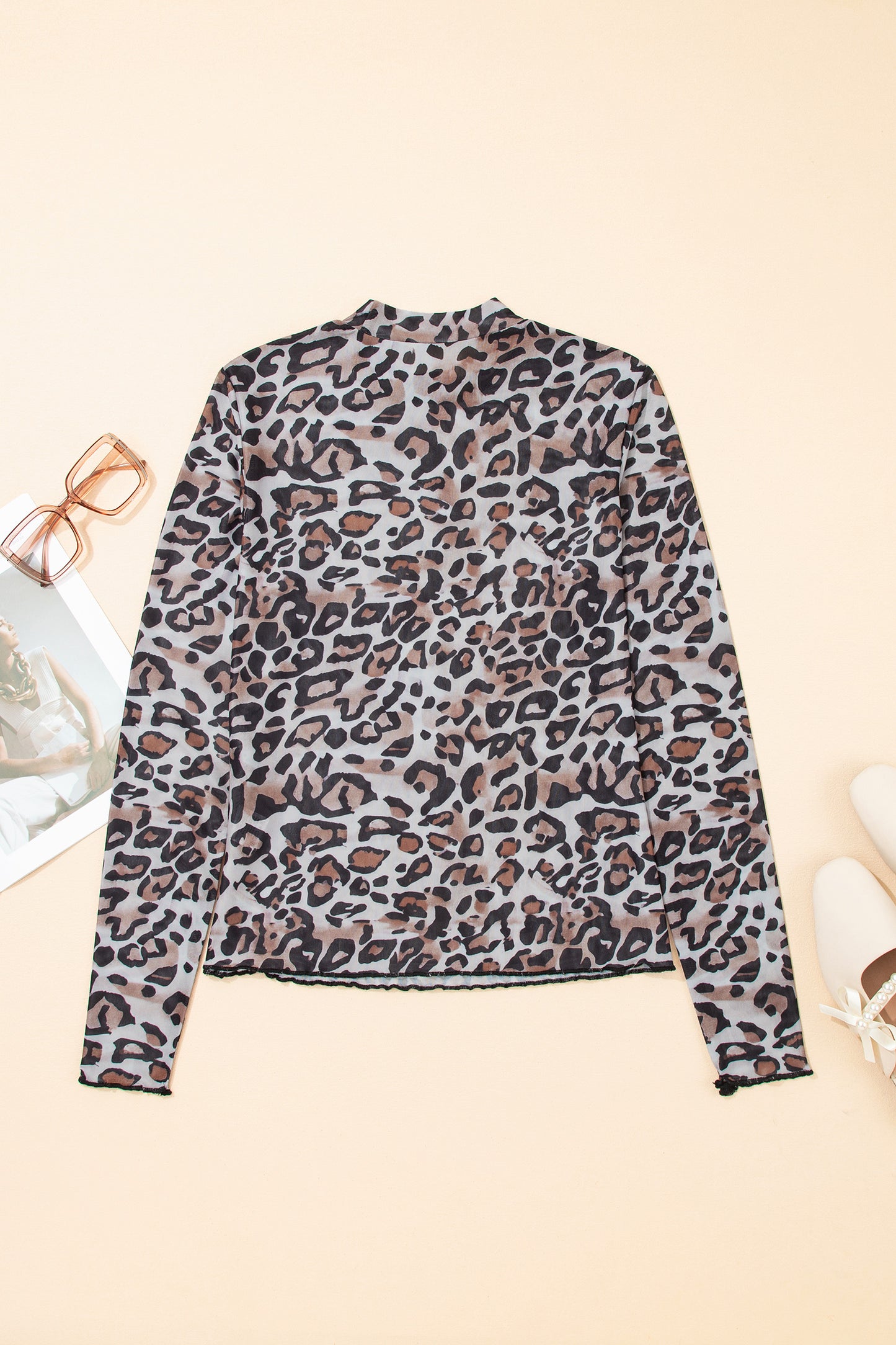 Leopard Mesh Long Sleeve Top