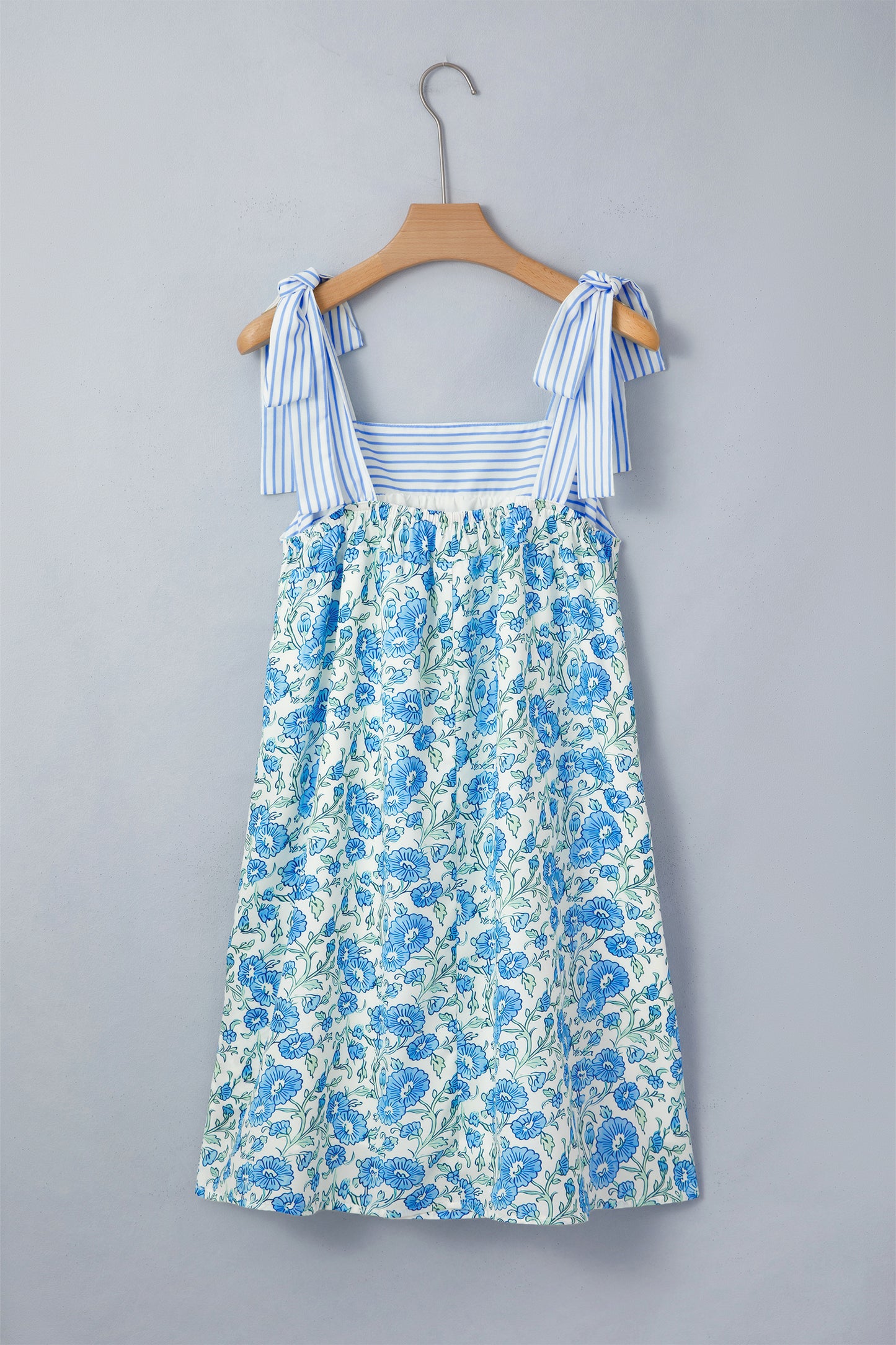 Floral Stripe Patchwork Bow Tie Strap Dress