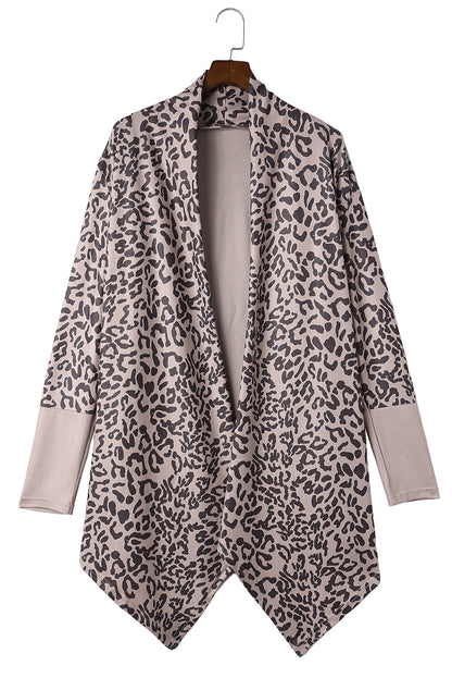 Leopard Draped Open Front Cardigan