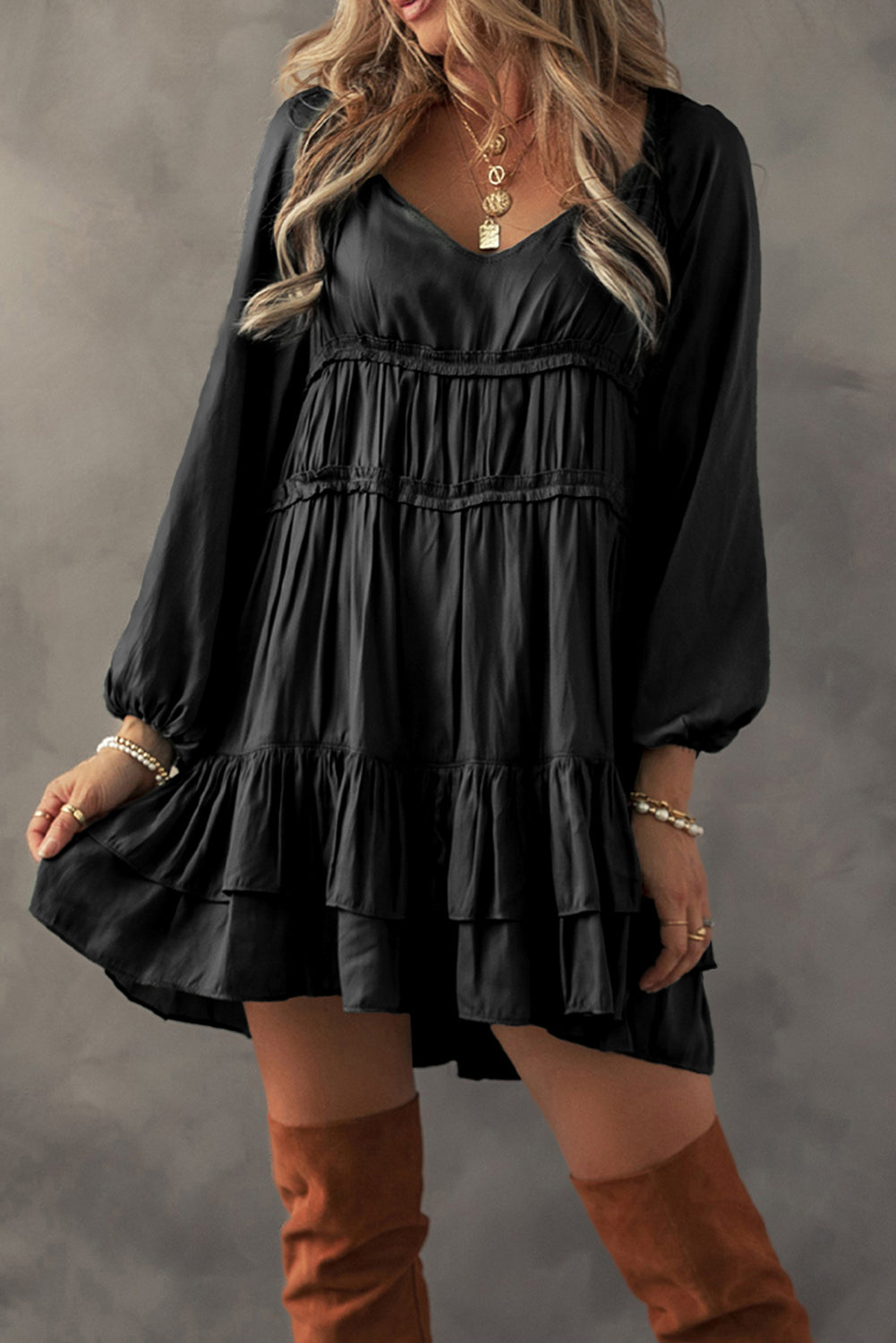 Ruffle Puff Sleeve Mini Dress