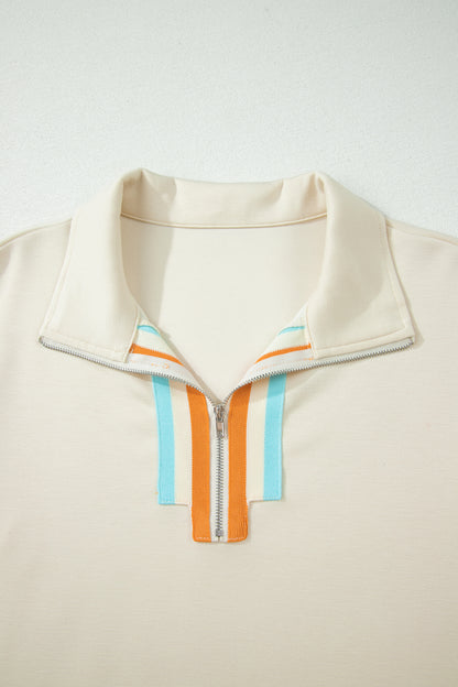 Stripe Half Zip Polo Tee & Shorts Set