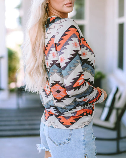 Aztec Long Sleeve V-Neck Top