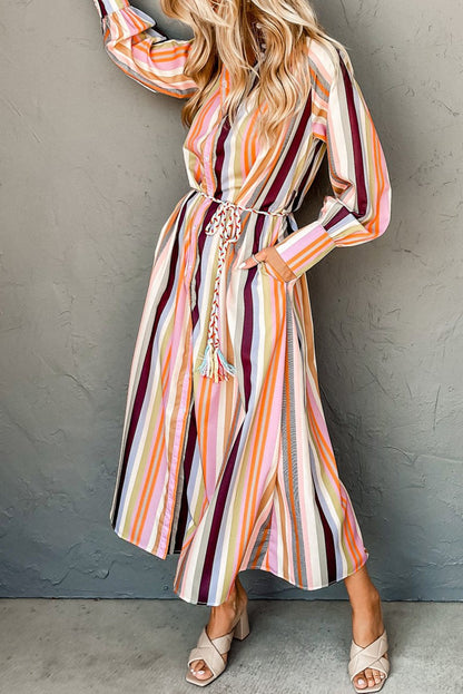 Stripe Tassel Tie Maxi Dress