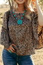 Leopard Ruffle Wide Sleeve Blouse