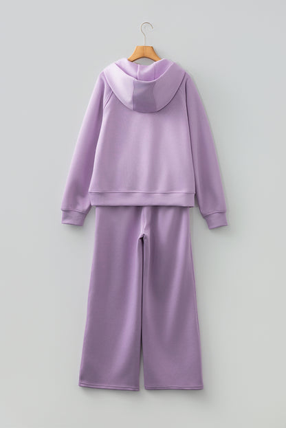 Solid Half-Zip Hoodie and Pants Set