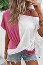 Colorblock Asymmetrical Cold Shoulder Top