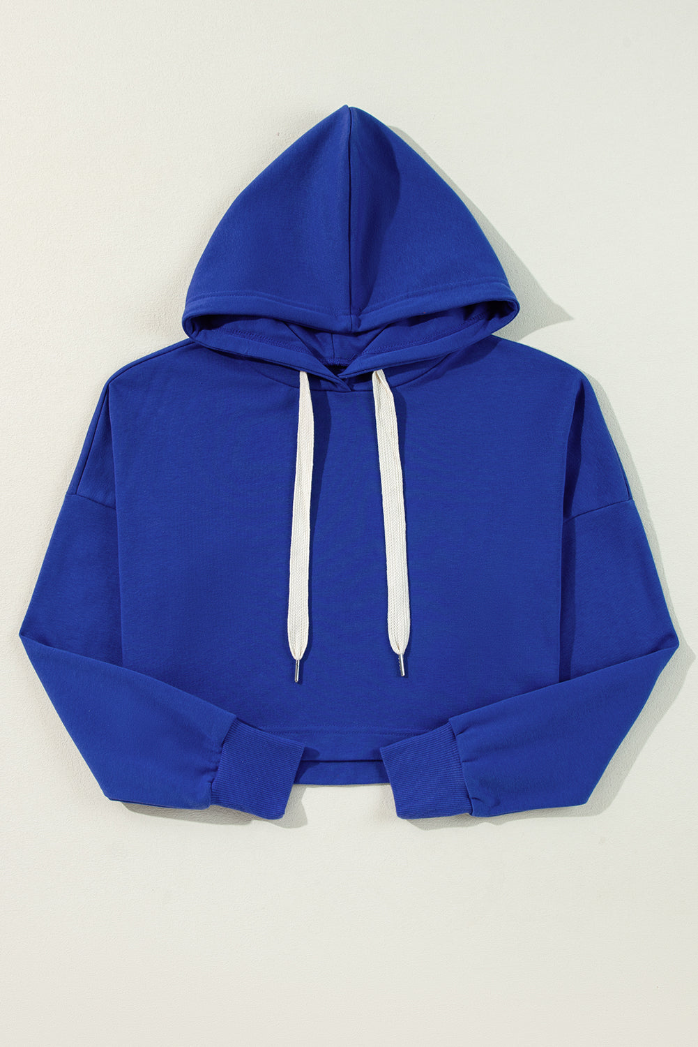 Solid Drop Shoulder Cropped Hoodie