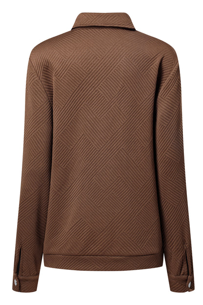 Solid Flap Pocket Shirt Collar Zip Up Jacket