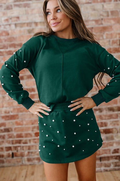 Pearl Embellished Pullover and Mini Skirt Set
