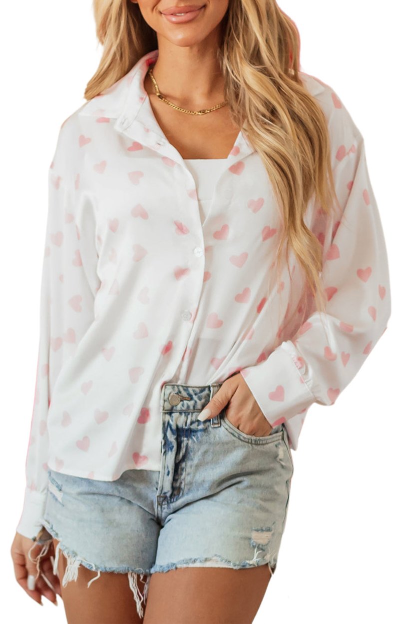 Heart Puff Sleeve Buttoned Shirt