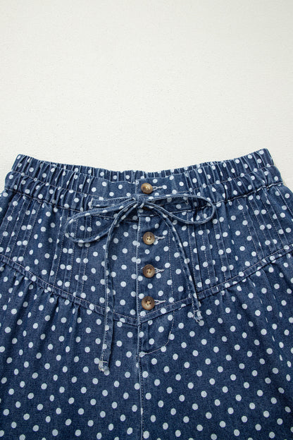 Polka Dot Button Up Pleated Wide Leg Jeans