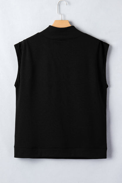 Solid Mock Neck Cap Sleeve Oversized Top