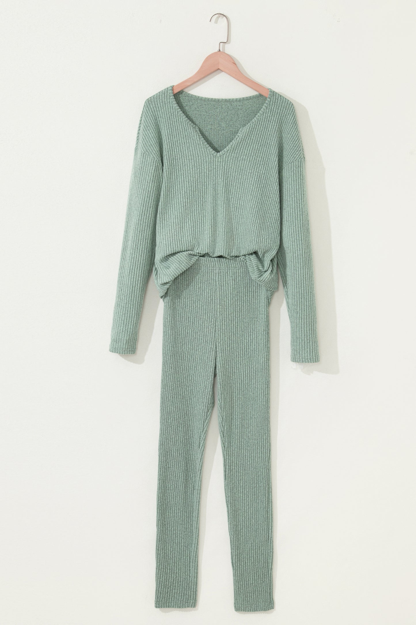 Ribbed Knit Long Sleeve Top and Leggings Set