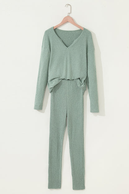 Ribbed Knit Long Sleeve Top and Leggings Set