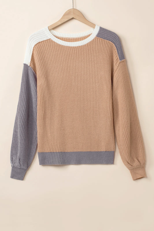 Colorblock Patchwork Round Neck Sweater