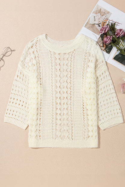 Hollowed Knit 3/4 Sleeve Sweater