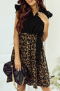 Leopard Colorblock Flutter Sleeve Dress