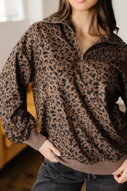 Leopard Corduroy Quarter-Zip Sweatshirt