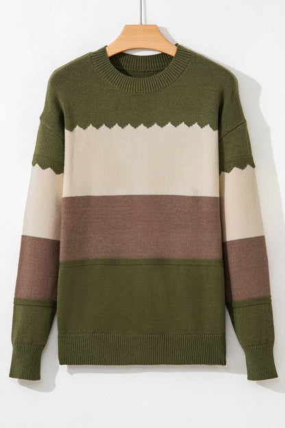 Colorblock Crew Neck Drop Shoulder Sweater
