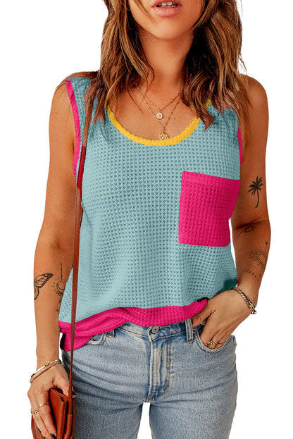 Colorblock Pocketed Knit Tank Top