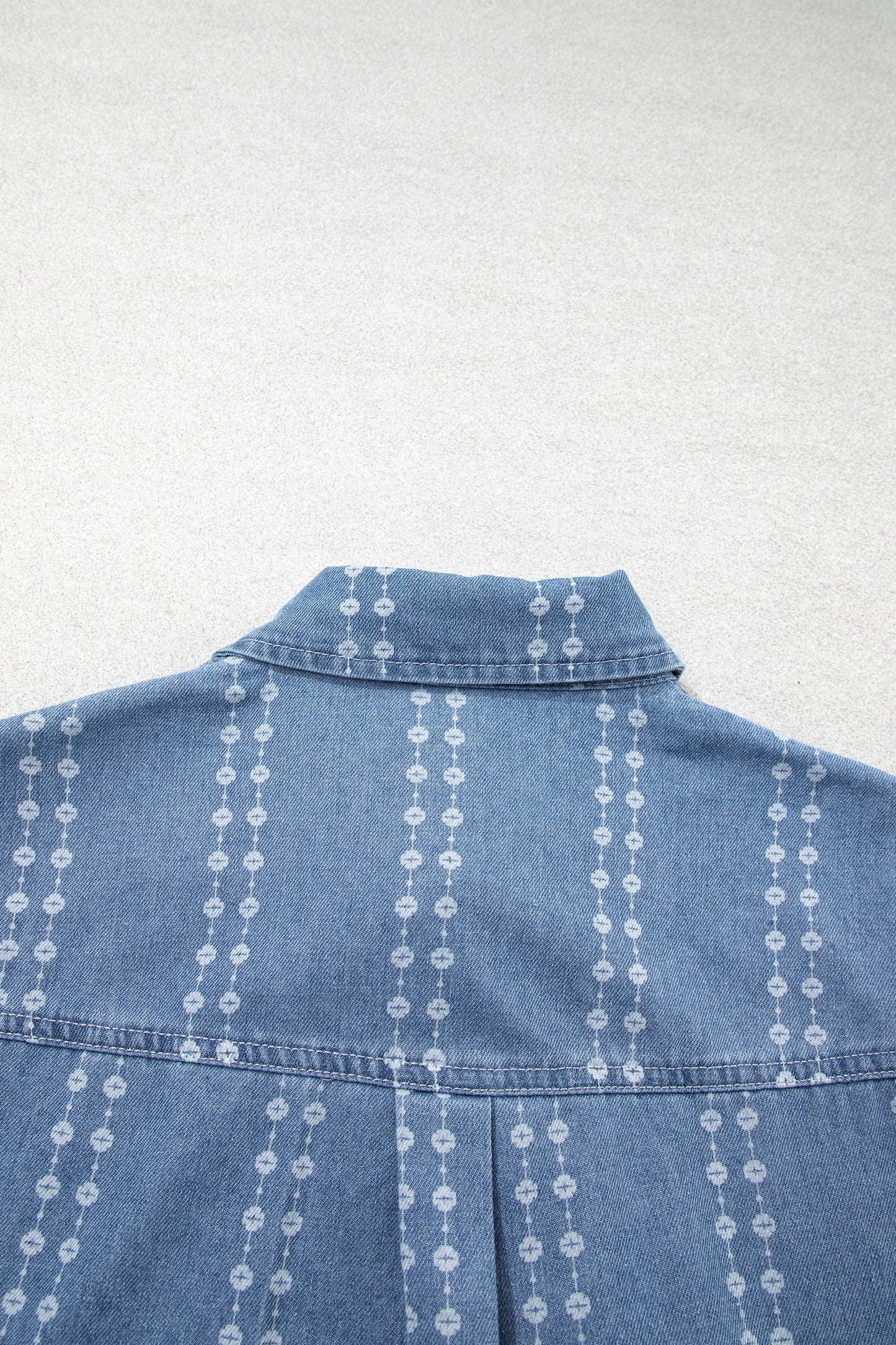 Floral Stripe Denim Buttoned Long Sleeve Shirt