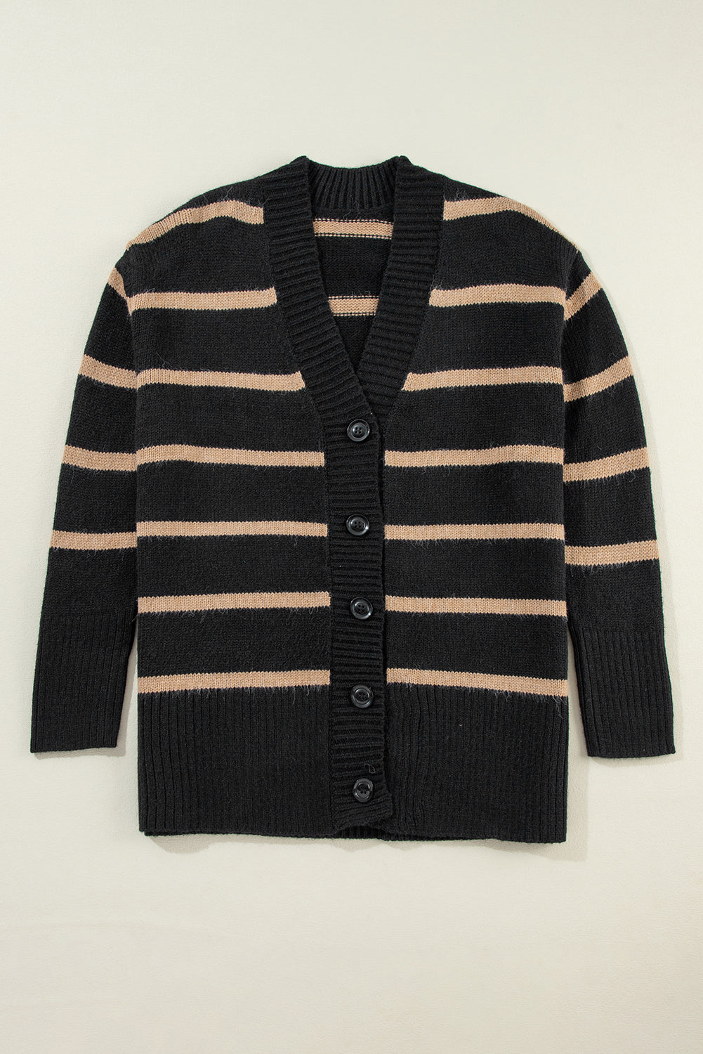 Stripe Buttoned V-Neck Cardigan