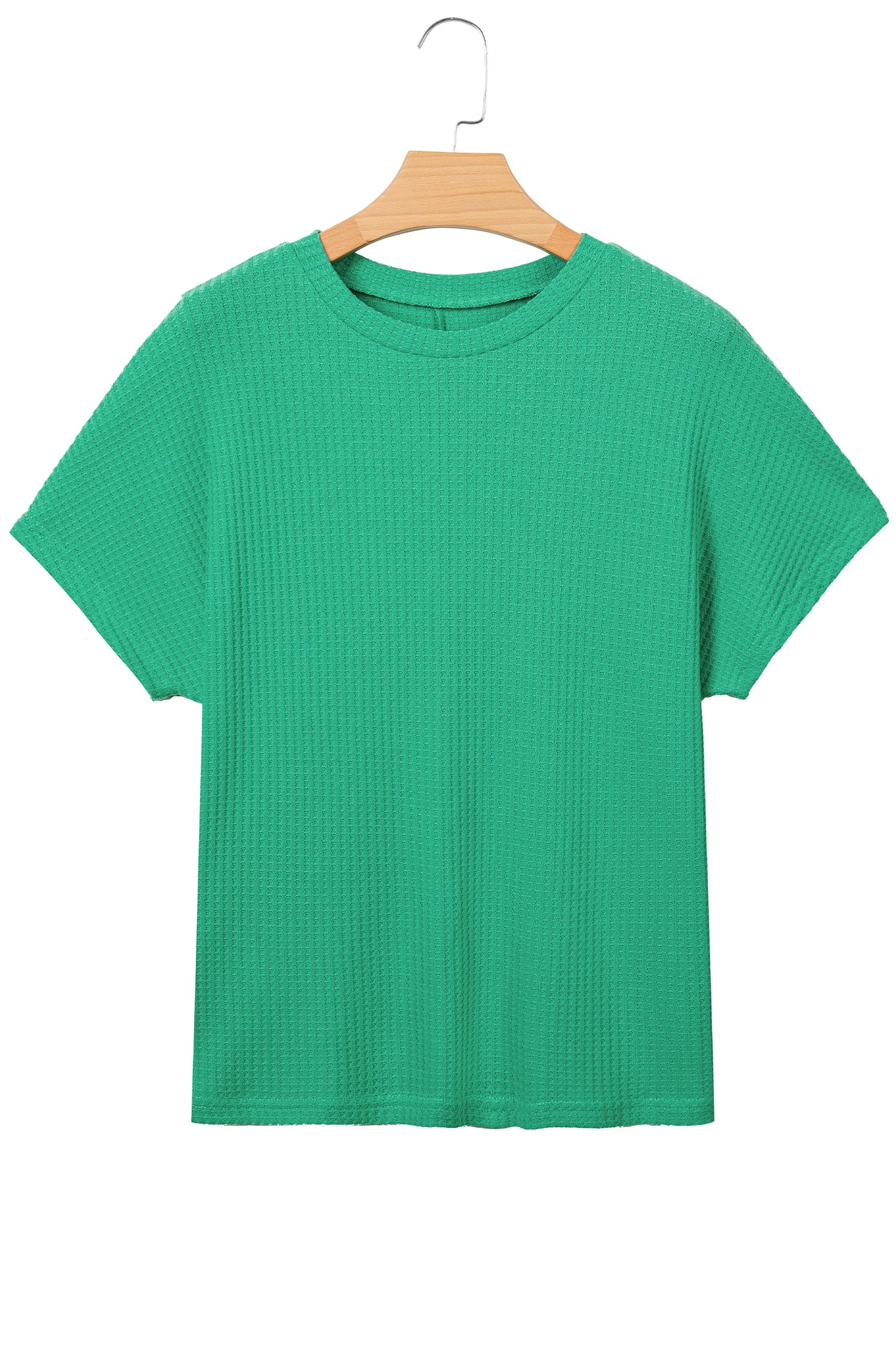 Solid Waffle Knit Dolman Short Sleeve Loose Top