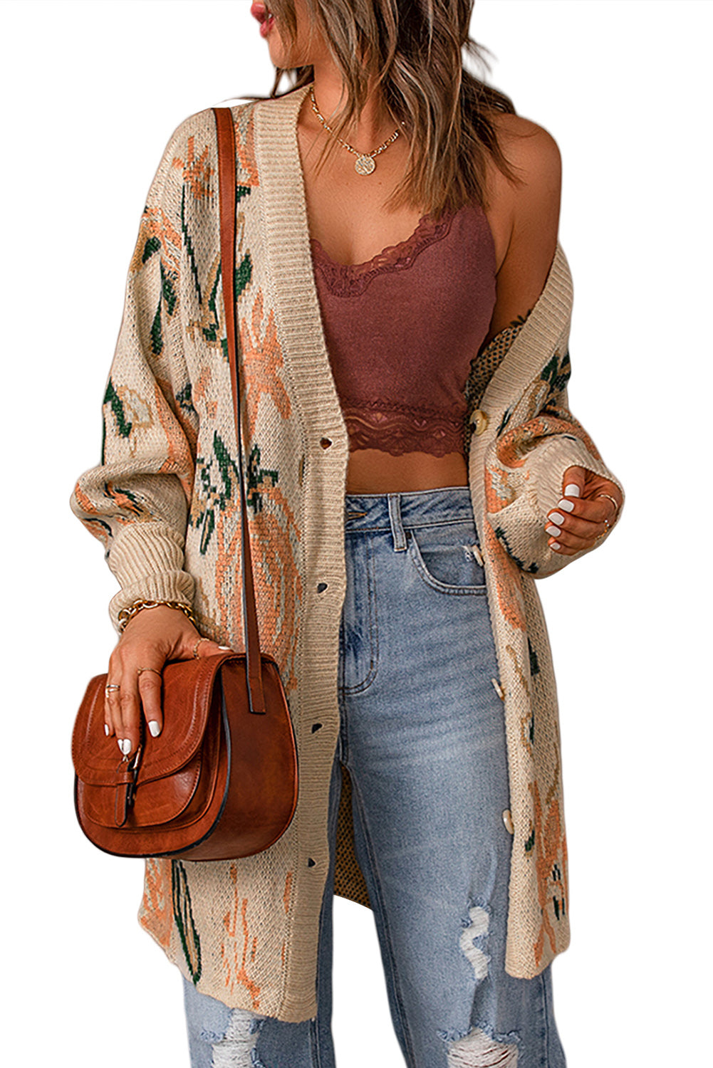 Abstract Floral Button Front Cardigan