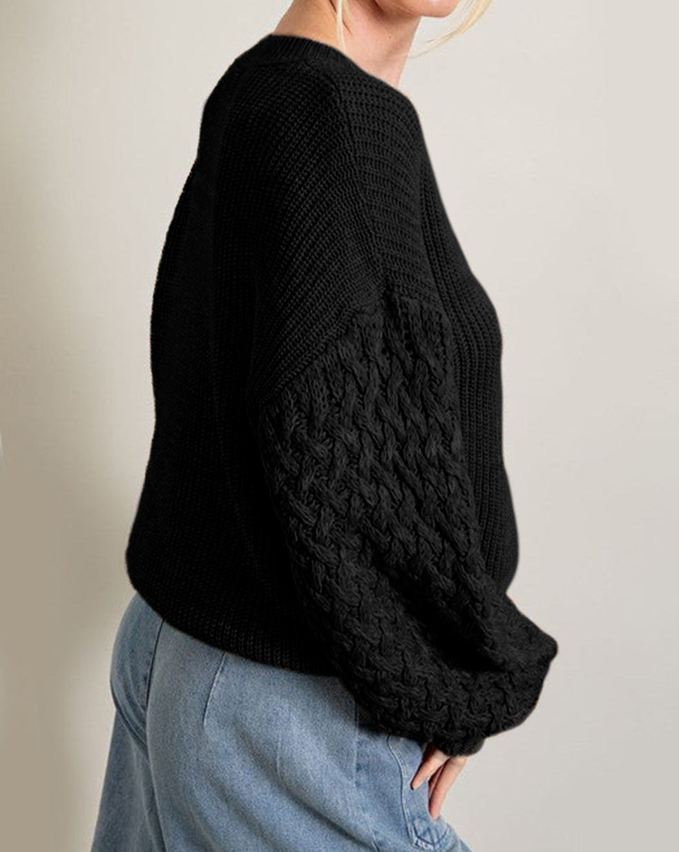 Cable Knit Drop Shoulder Sweater