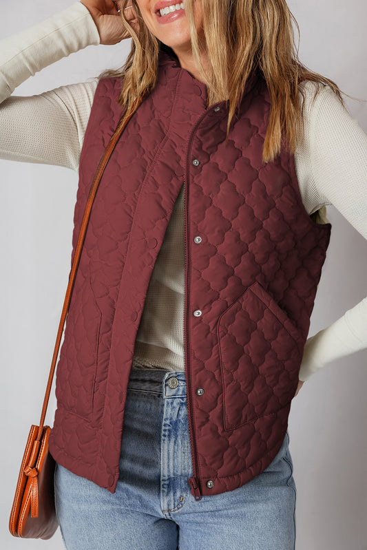 Quilted Zip-Up Snap Button Pocketed Vest