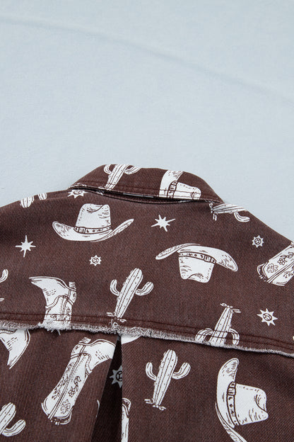 Western Cowgirl Cactus Raw Edge Denim Dress