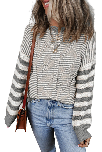 Stripe Texture Ribbed Trim Sweater