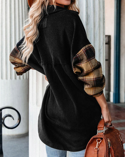 Plaid Patchwork Oversized Shirt Jacket