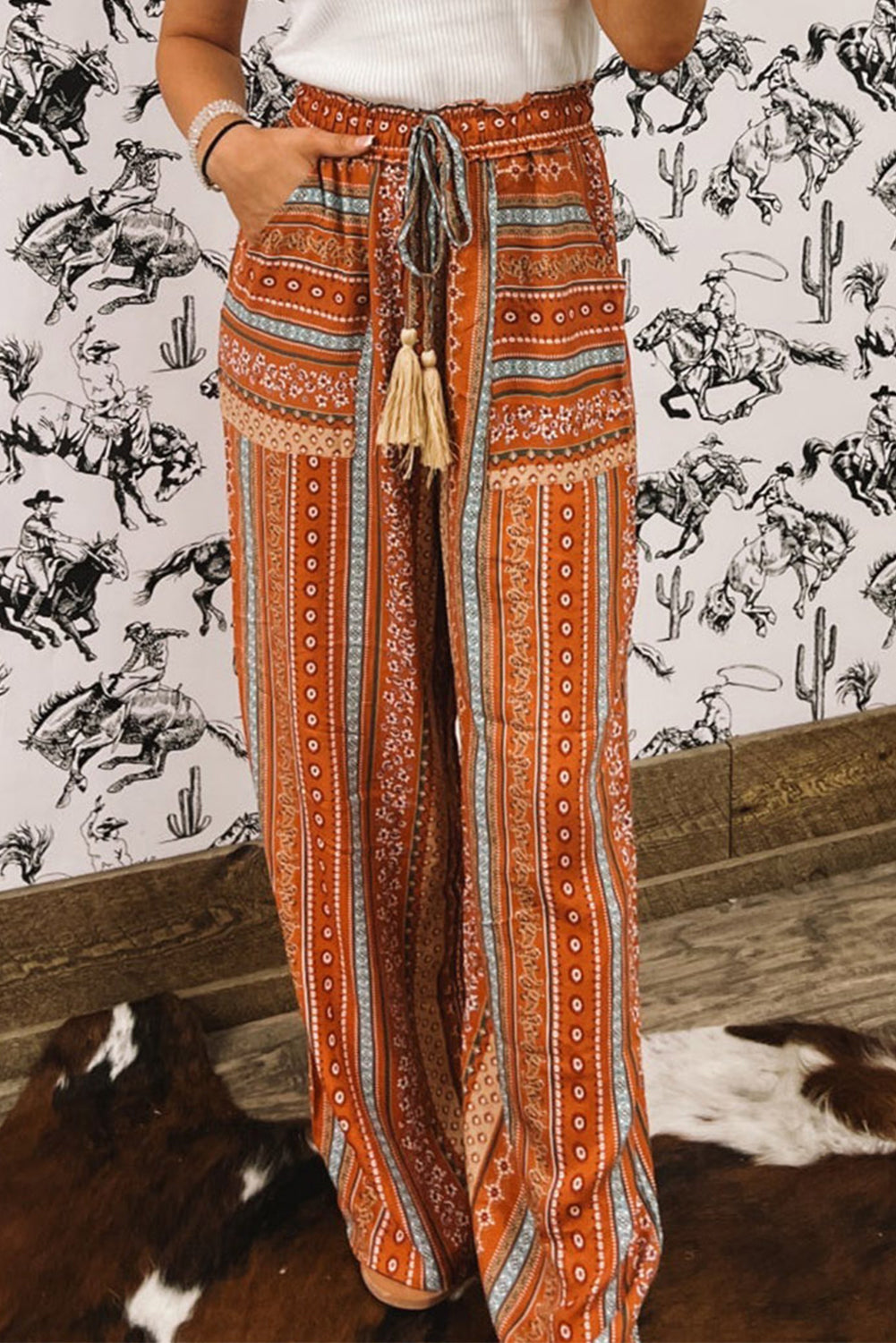 Boho Drawstring Wide Leg Pants